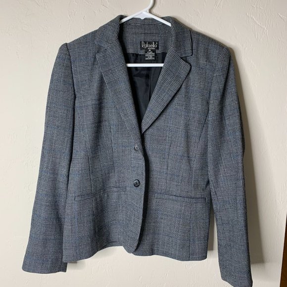 Rafaella Women's Black, White, Blue Stripes Blazer/Jacket Wool Blend Size 6P Pet - Picture 1 of 9